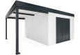 Garden house with Hormann garage door and 2m left carport in white